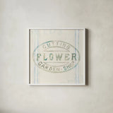 Floursack Florals XI by Danhui Nai. Shown in a crisp white glass frame for a clean and minimalist style. Available as an archival giclee rolled canvas, fine art paper, or poster print. SKU 38990a.