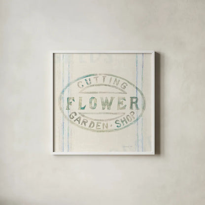 Floursack Florals XI by Danhui Nai. Shown in a crisp white glass frame for a clean and minimalist style. Available as an archival giclee rolled canvas, fine art paper, or poster print. SKU 38990a.