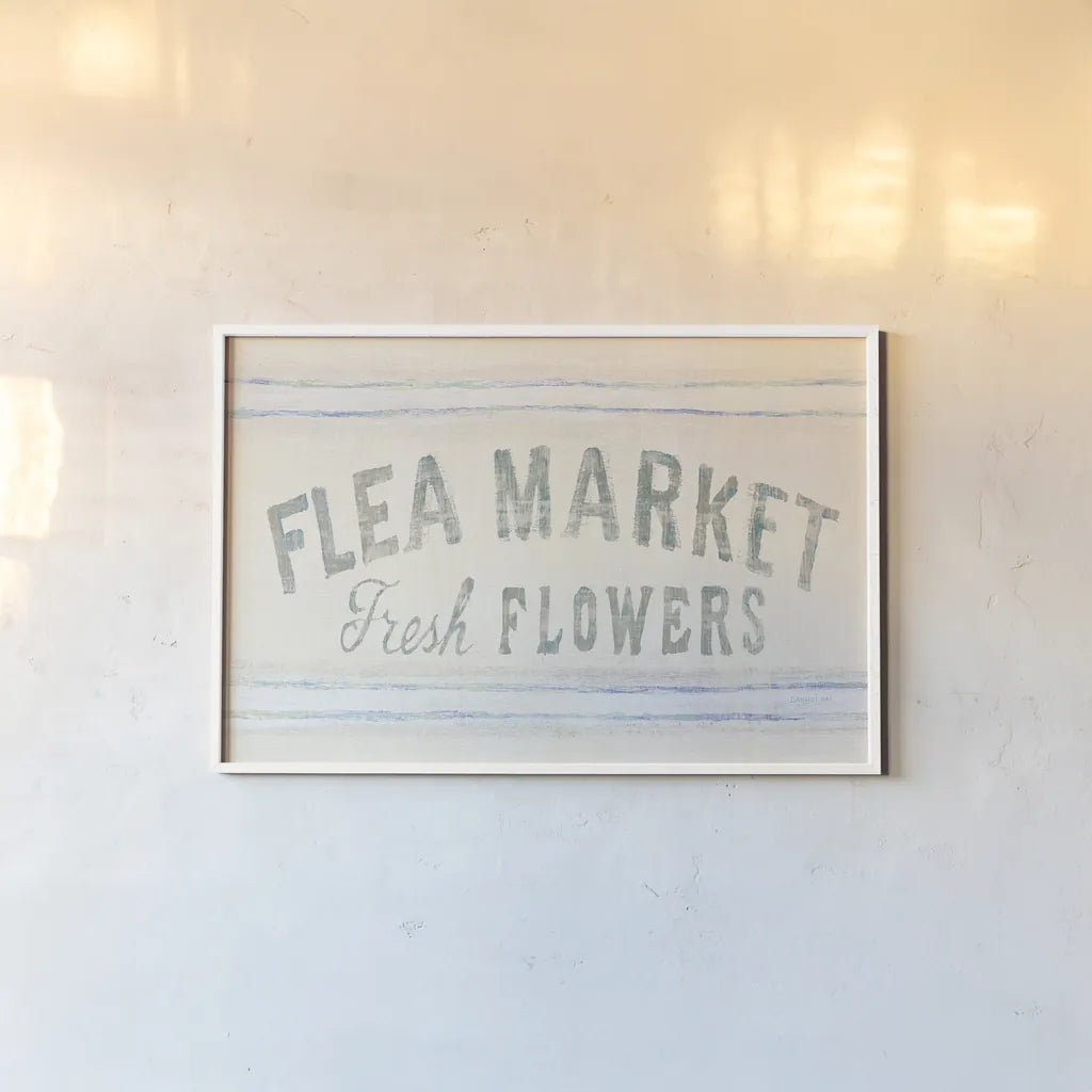 Floursack Florals XII by Danhui Nai. shown as a paper print in a white frame. Available as a archival giclee rolled canvas, fine art paper, or poster print. SKU 38991i.