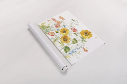 Floursack Florals on White I by Danhui Nai. shown as a rolled paper print. Available as archival giclee rolled canvas, fine art paper, or poster print. SKU 41479i.