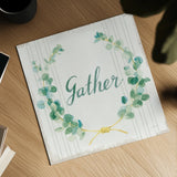 Floursack Holiday IX Gather Dark Green by Danhui Nai. Shown as a detailed flat fine art print, highlighting archival giclee quality. Available as an archival giclee rolled canvas, fine art paper, or poster print. SKU 64584a.