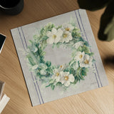 Floursack Holiday Wreath by Danhui Nai. Shown as a detailed flat fine art print, highlighting archival giclee quality. Available as an archival giclee rolled canvas, fine art paper, or poster print. SKU 59718a.