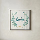 Floursack Home IX Gather Sage by Danhui Nai. Shown in a sleek black glass frame for a contemporary gallery look. Available as an archival giclee rolled canvas, fine art paper, or poster print. SKU 63067a.