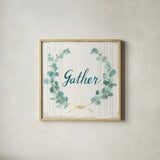 Floursack Home IX Gather Sage by Danhui Nai. Shown in a natural wood glass frame for a timeless modern aesthetic. Available as an archival giclee rolled canvas, fine art paper, or poster print. SKU 63067a.