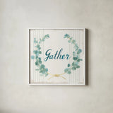 Floursack Home IX Gather Sage by Danhui Nai. Shown in a crisp white glass frame for a clean and minimalist style. Available as an archival giclee rolled canvas, fine art paper, or poster print. SKU 63067a.