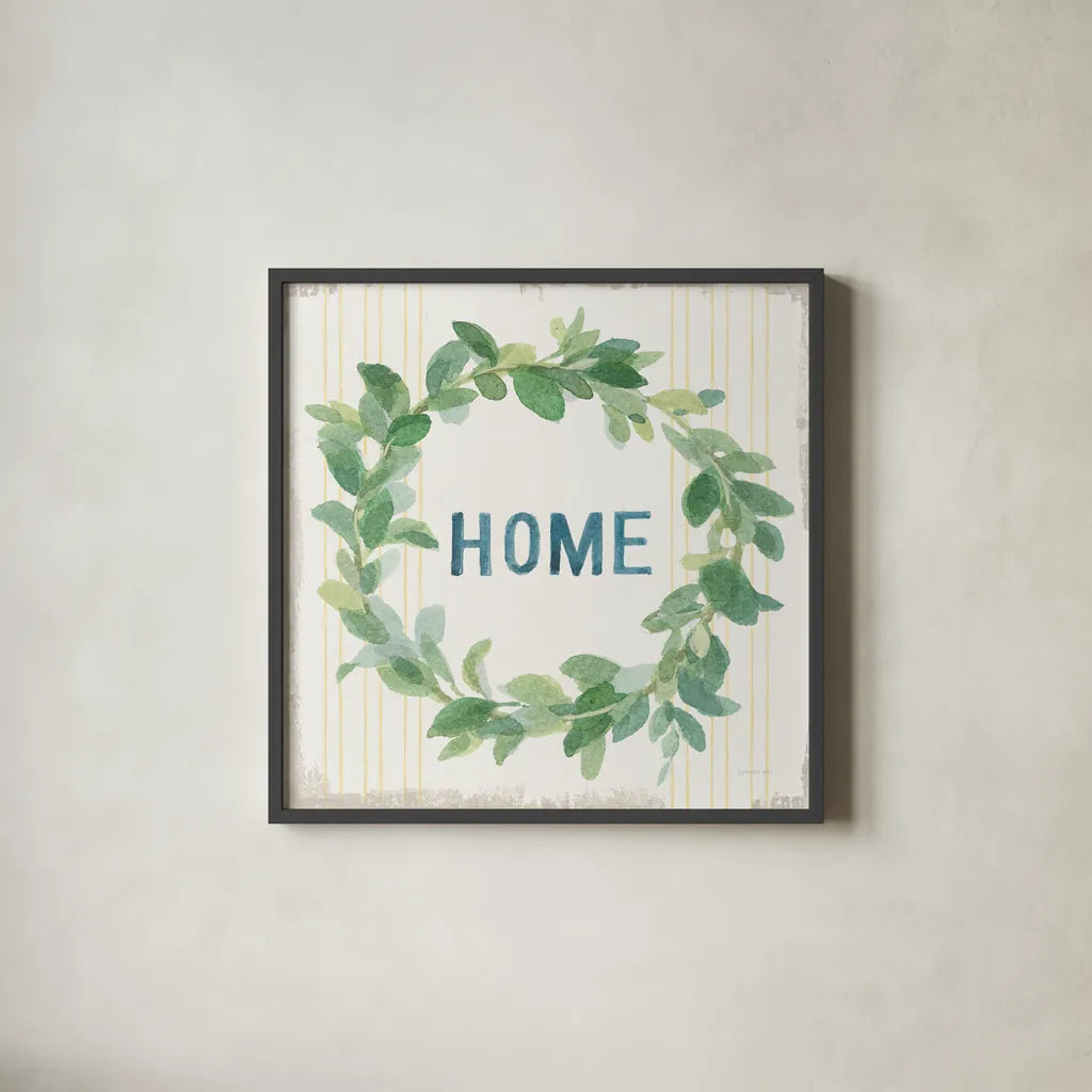 Floursack Home VII by Danhui Nai. Shown in a sleek black glass frame for a contemporary gallery look. Available as an archival giclee rolled canvas, fine art paper, or poster print. SKU 56546a.