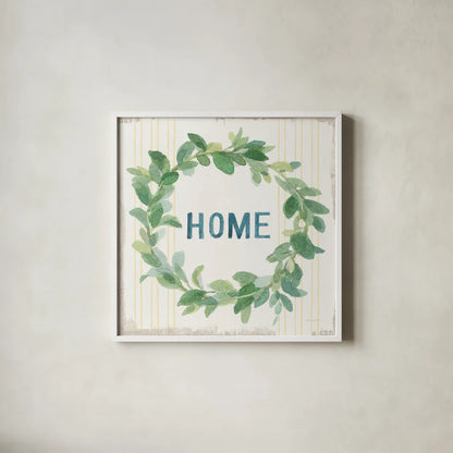 Floursack Home VII by Danhui Nai. Shown in a crisp white glass frame for a clean and minimalist style. Available as an archival giclee rolled canvas, fine art paper, or poster print. SKU 56546a.