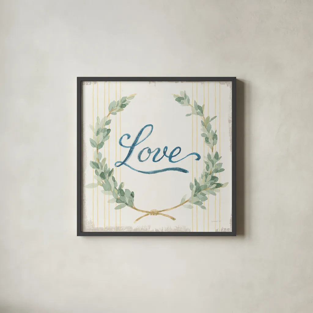 Floursack Home VIII by Danhui Nai. Shown in a sleek black glass frame for a contemporary gallery look. Available as an archival giclee rolled canvas, fine art paper, or poster print. SKU 56547a.