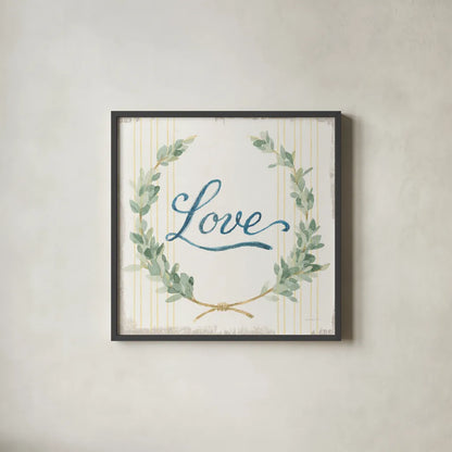 Floursack Home VIII by Danhui Nai. Shown in a sleek black glass frame for a contemporary gallery look. Available as an archival giclee rolled canvas, fine art paper, or poster print. SKU 56547a.