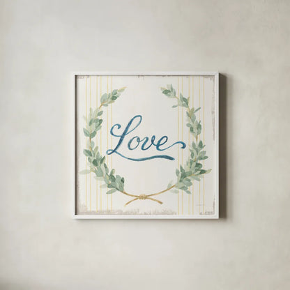 Floursack Home VIII by Danhui Nai. Shown in a crisp white glass frame for a clean and minimalist style. Available as an archival giclee rolled canvas, fine art paper, or poster print. SKU 56547a.