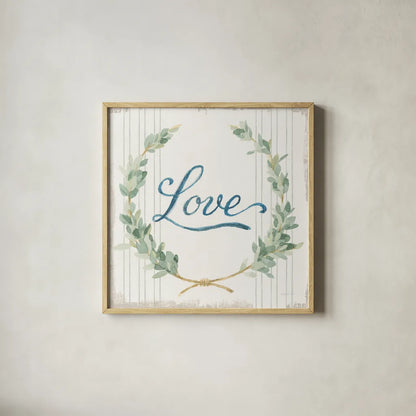 Floursack Home VIII Sage by Danhui Nai. Shown in a natural wood glass frame for a timeless modern aesthetic. Available as an archival giclee rolled canvas, fine art paper, or poster print. SKU 63066a.