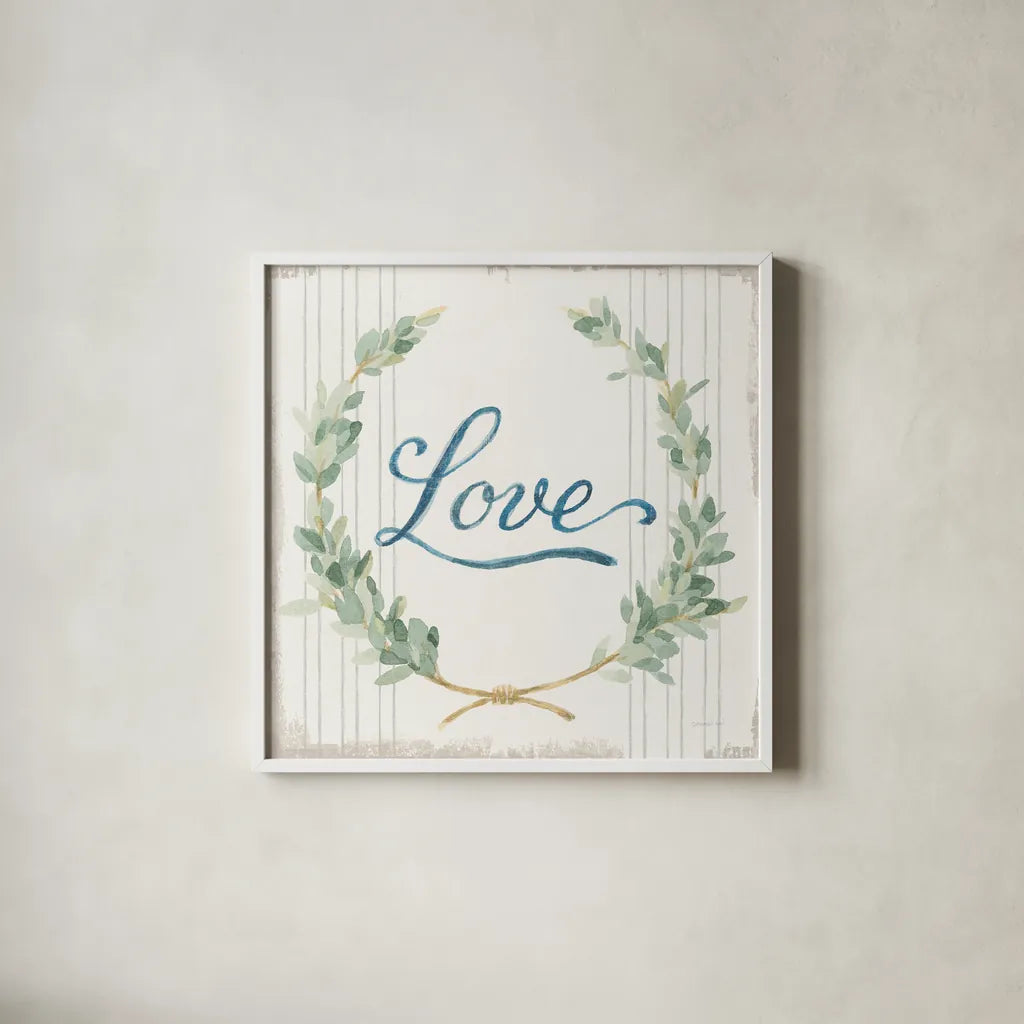 Floursack Home VIII Sage by Danhui Nai. Shown in a crisp white glass frame for a clean and minimalist style. Available as an archival giclee rolled canvas, fine art paper, or poster print. SKU 63066a.