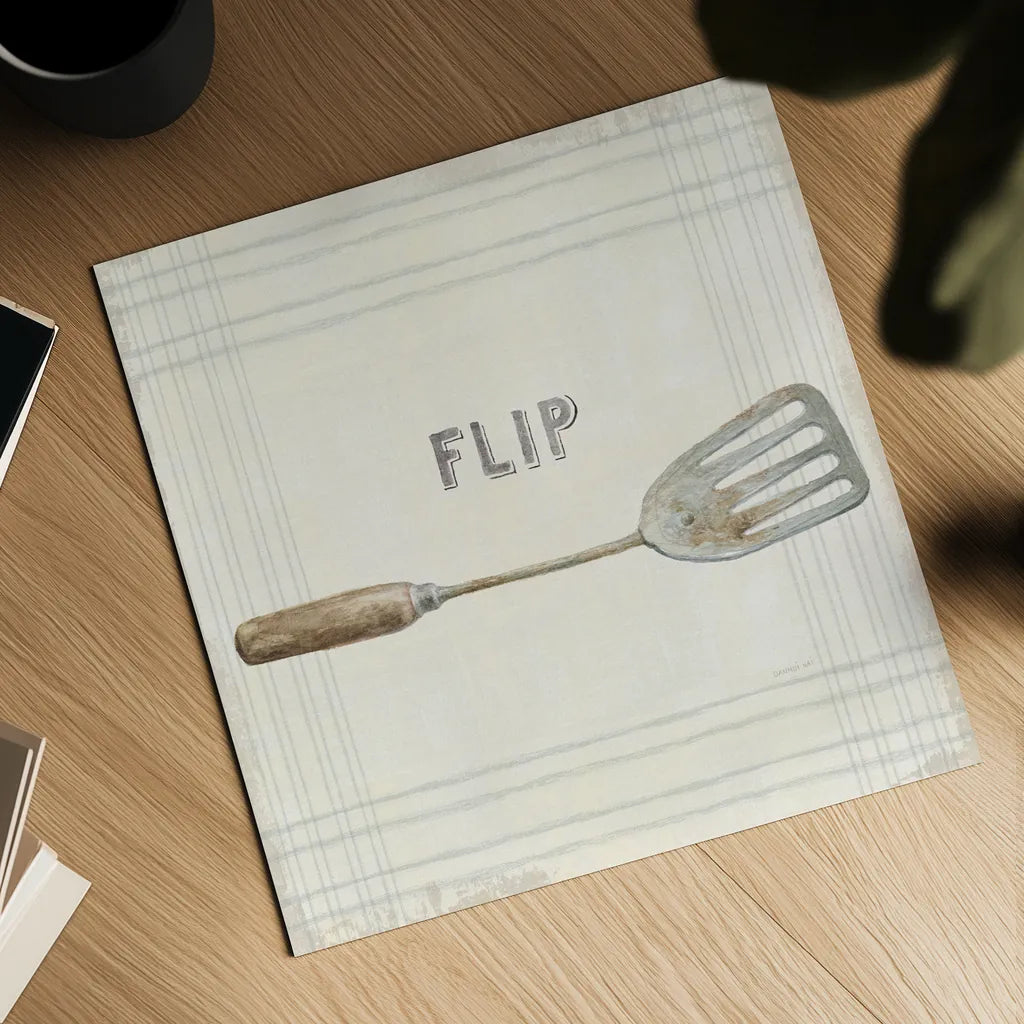 Floursack Kitchen Sign I Neutral Sq by Danhui Nai. Shown as a detailed flat fine art print, highlighting archival giclee quality. Available as an archival giclee rolled canvas, fine art paper, or poster print. SKU 53379a.