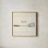 Floursack Kitchen Sign I Neutral Sq by Danhui Nai. Shown in a natural wood glass frame for a timeless modern aesthetic. Available as an archival giclee rolled canvas, fine art paper, or poster print. SKU 53379a.