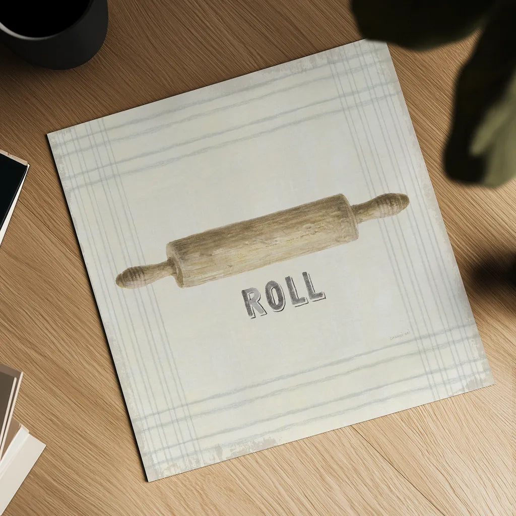 Floursack Kitchen Sign II Neutral Sq by Danhui Nai. Shown as a detailed flat fine art print, highlighting archival giclee quality. Available as an archival giclee rolled canvas, fine art paper, or poster print. SKU 53380a.