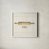 Floursack Kitchen Sign II Neutral Sq by Danhui Nai. Shown in a crisp white glass frame for a clean and minimalist style. Available as an archival giclee rolled canvas, fine art paper, or poster print. SKU 53380a.