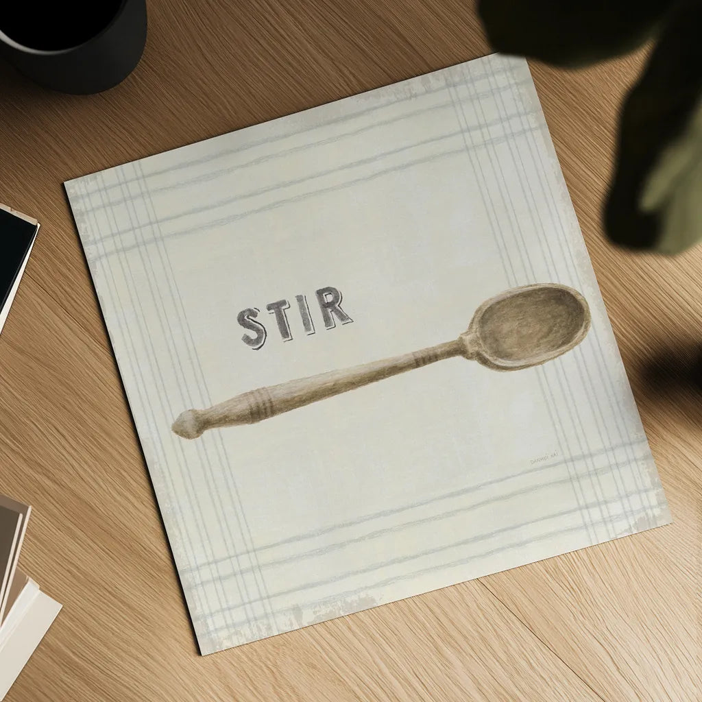 Floursack Kitchen Sign III Neutral Sq by Danhui Nai. Shown as a detailed flat fine art print, highlighting archival giclee quality. Available as an archival giclee rolled canvas, fine art paper, or poster print. SKU 53381a.