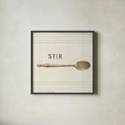 Floursack Kitchen Sign III Neutral Sq by Danhui Nai. Shown in a sleek black glass frame for a contemporary gallery look. Available as an archival giclee rolled canvas, fine art paper, or poster print. SKU 53381a.