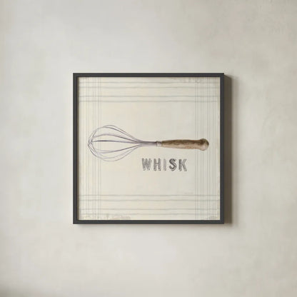 Floursack Kitchen Sign IV Neutral Sq by Danhui Nai. Shown in a sleek black glass frame for a contemporary gallery look. Available as an archival giclee rolled canvas, fine art paper, or poster print. SKU 53382a.