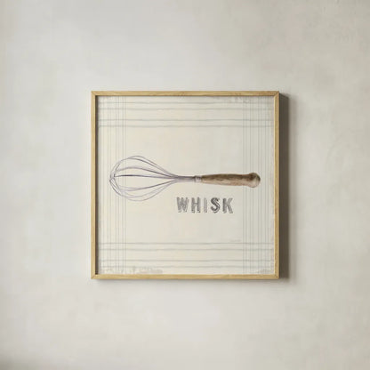 Floursack Kitchen Sign IV Neutral Sq by Danhui Nai. Shown in a natural wood glass frame for a timeless modern aesthetic. Available as an archival giclee rolled canvas, fine art paper, or poster print. SKU 53382a.