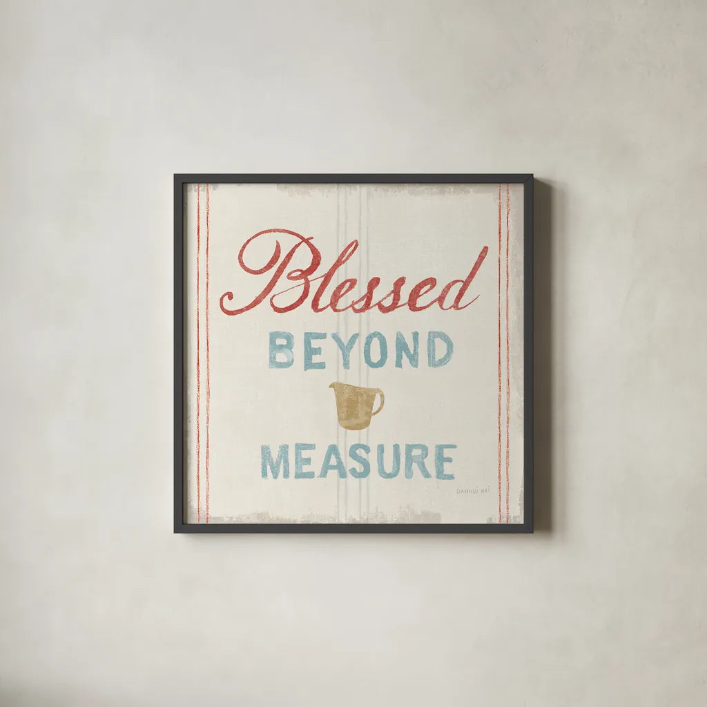 Floursack Kitchen VI Bold by Danhui Nai. Shown in a sleek black glass frame for a contemporary gallery look. Available as an archival giclee rolled canvas, fine art paper, or poster print. SKU 53267a.