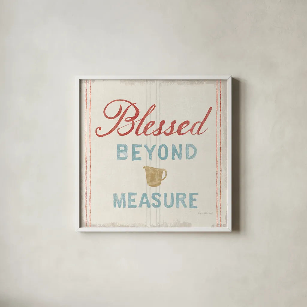 Floursack Kitchen VI Bold by Danhui Nai. Shown in a crisp white glass frame for a clean and minimalist style. Available as an archival giclee rolled canvas, fine art paper, or poster print. SKU 53267a.