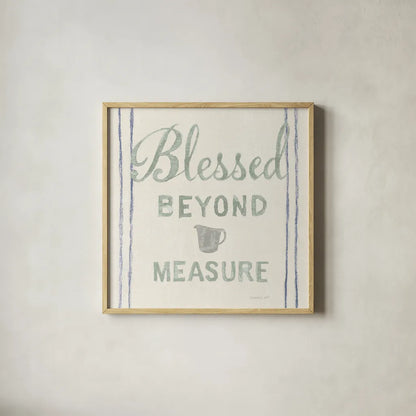 Floursack Kitchen VI Sea Foam by Danhui Nai. Shown in a natural wood glass frame for a timeless modern aesthetic. Available as an archival giclee rolled canvas, fine art paper, or poster print. SKU 46220a.