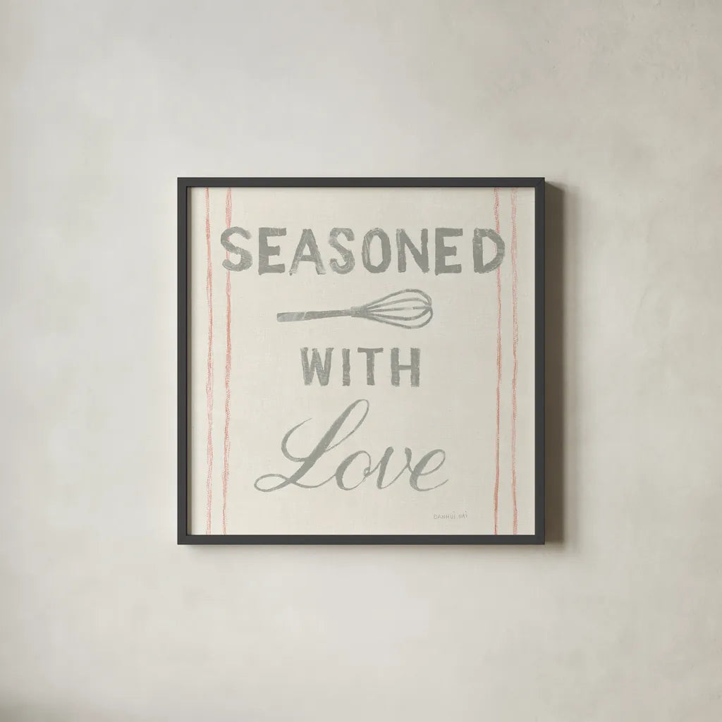 Floursack Kitchen VII by Danhui Nai. Shown in a sleek black glass frame for a contemporary gallery look. Available as an archival giclee rolled canvas, fine art paper, or poster print. SKU 43498a.