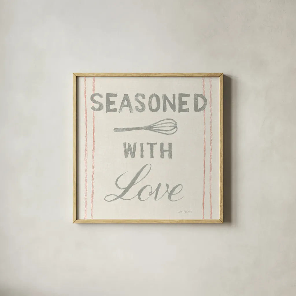 Floursack Kitchen VII by Danhui Nai. Shown in a natural wood glass frame for a timeless modern aesthetic. Available as an archival giclee rolled canvas, fine art paper, or poster print. SKU 43498a.