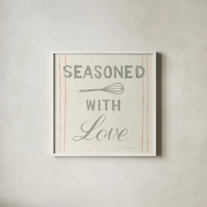 Floursack Kitchen VII by Danhui Nai. Shown in a crisp white glass frame for a clean and minimalist style. Available as an archival giclee rolled canvas, fine art paper, or poster print. SKU 43498a.