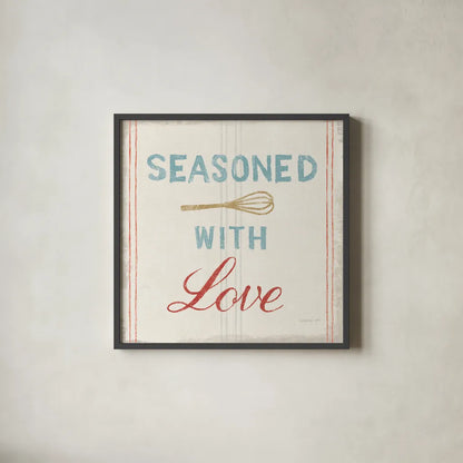 Floursack Kitchen VII Bold by Danhui Nai. Shown in a sleek black glass frame for a contemporary gallery look. Available as an archival giclee rolled canvas, fine art paper, or poster print. SKU 53268a.