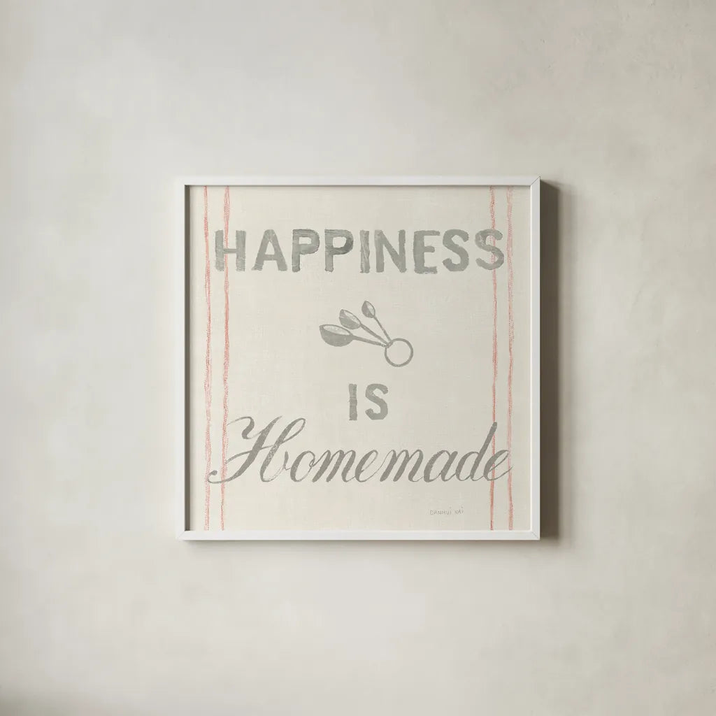 Floursack Kitchen VIII by Danhui Nai. Shown in a crisp white glass frame for a clean and minimalist style. Available as an archival giclee rolled canvas, fine art paper, or poster print. SKU 43499a.