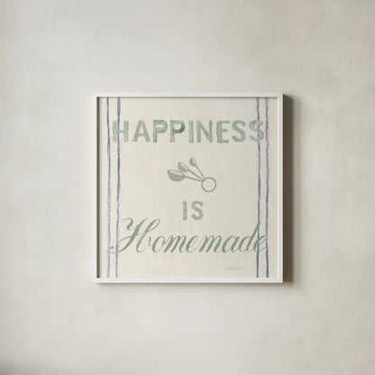 Floursack Kitchen VIII Sea Foam by Danhui Nai. Shown in a crisp white glass frame for a clean and minimalist style. Available as an archival giclee rolled canvas, fine art paper, or poster print. SKU 46221a.