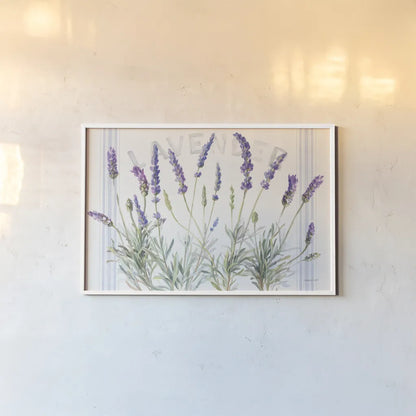 Floursack Lavender V by Danhui Nai. shown as a paper print in a white frame. Available as a archival giclee rolled canvas, fine art paper, or poster print. SKU 68714i.