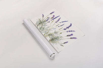 Floursack Lavender V on Linen by Danhui Nai. shown as a rolled paper print. Available as archival giclee rolled canvas, fine art paper, or poster print. SKU 68719i.
