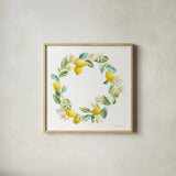 Floursack Lemon V on White by Danhui Nai. Shown in a natural wood glass frame for a timeless modern aesthetic. Available as an archival giclee rolled canvas, fine art paper, or poster print. SKU 45791a.