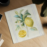 Floursack Lemons IV Sq Navy by Danhui Nai. Shown as a detailed flat fine art print, highlighting archival giclee quality. Available as an archival giclee rolled canvas, fine art paper, or poster print. SKU 46397a.