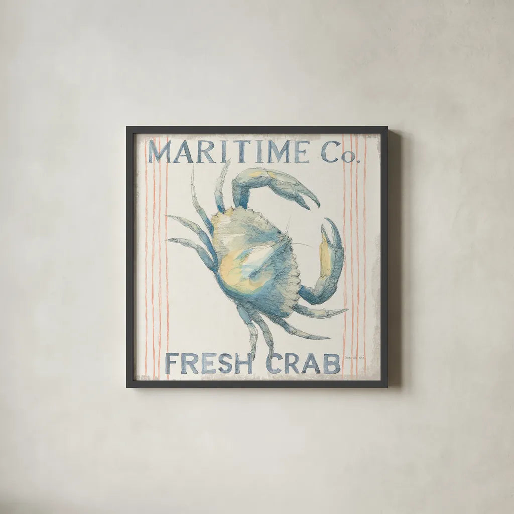 Floursack Nautical III Sq by Danhui Nai. Shown in a sleek black glass frame for a contemporary gallery look. Available as an archival giclee rolled canvas, fine art paper, or poster print. SKU 60979a.