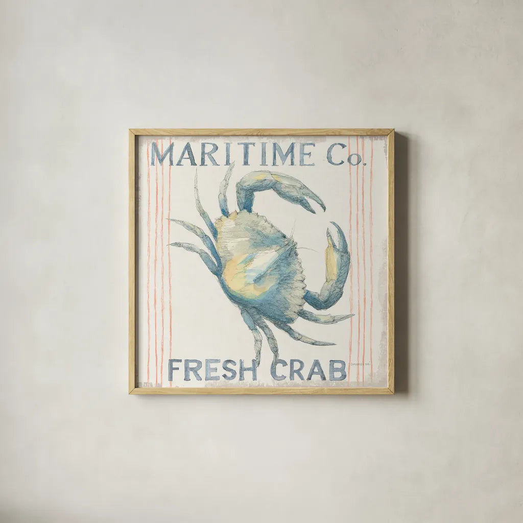 Floursack Nautical III Sq by Danhui Nai. Shown in a natural wood glass frame for a timeless modern aesthetic. Available as an archival giclee rolled canvas, fine art paper, or poster print. SKU 60979a.