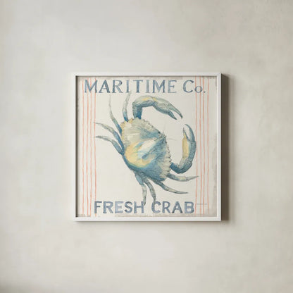 Floursack Nautical III Sq by Danhui Nai. Shown in a crisp white glass frame for a clean and minimalist style. Available as an archival giclee rolled canvas, fine art paper, or poster print. SKU 60979a.