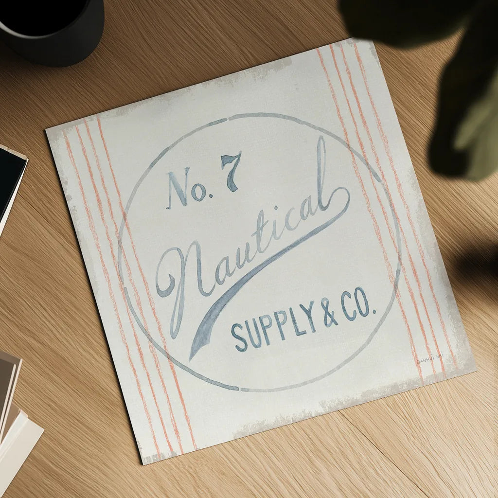 Floursack Nautical IX by Danhui Nai. Shown as a detailed flat fine art print, highlighting archival giclee quality. Available as an archival giclee rolled canvas, fine art paper, or poster print. SKU 50946a.