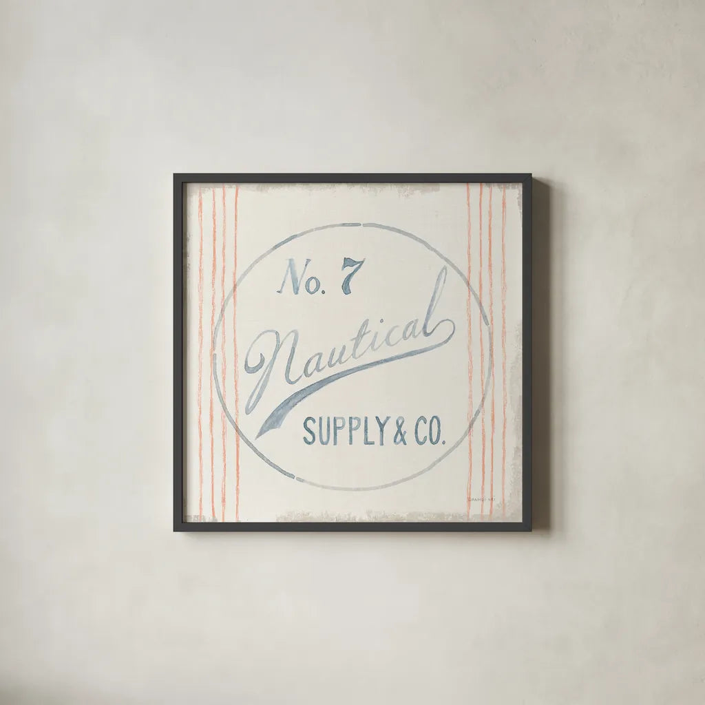 Floursack Nautical IX by Danhui Nai. Shown in a sleek black glass frame for a contemporary gallery look. Available as an archival giclee rolled canvas, fine art paper, or poster print. SKU 50946a.