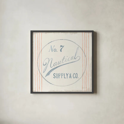 Floursack Nautical IX by Danhui Nai. Shown in a sleek black glass frame for a contemporary gallery look. Available as an archival giclee rolled canvas, fine art paper, or poster print. SKU 50946a.