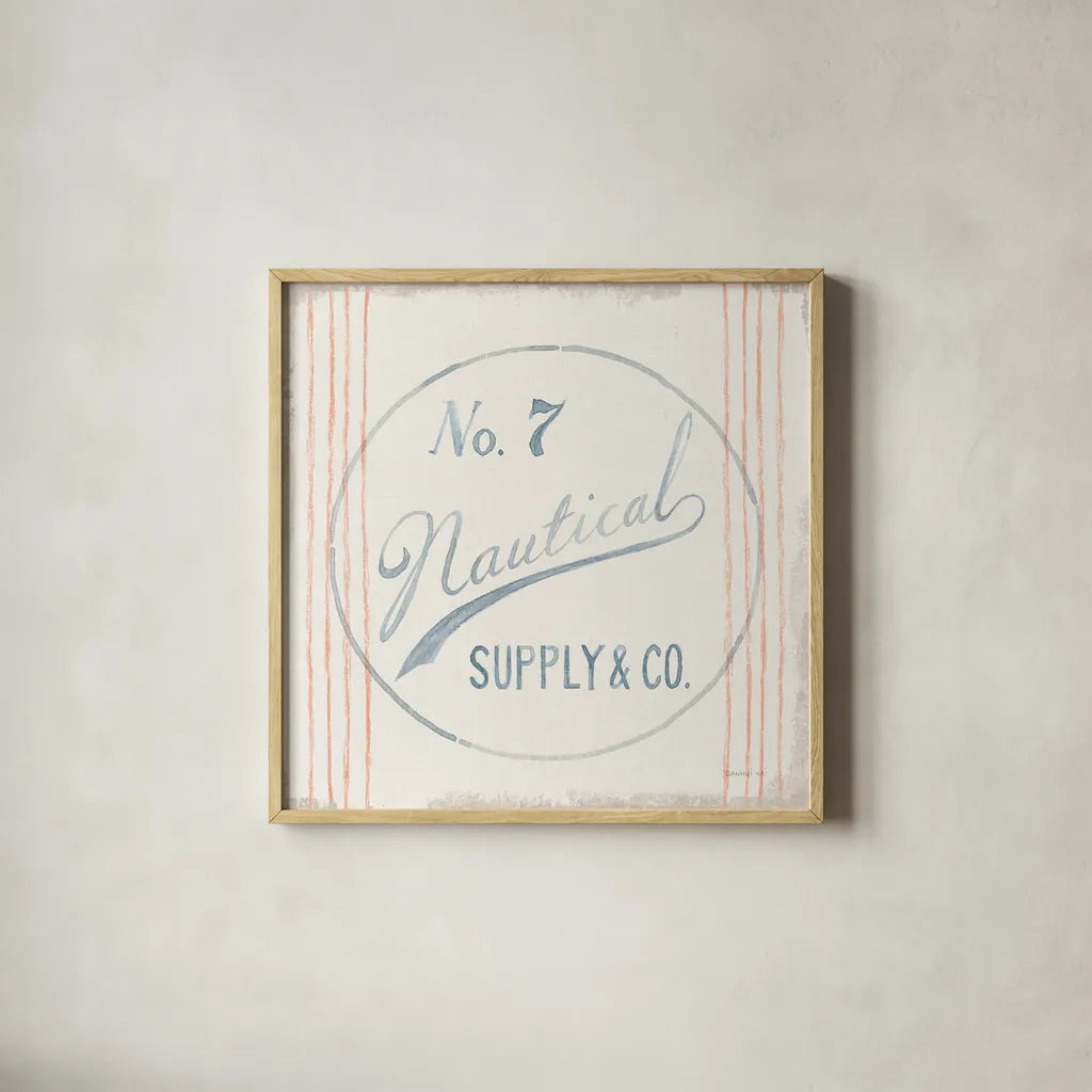 Floursack Nautical IX by Danhui Nai. Shown in a natural wood glass frame for a timeless modern aesthetic. Available as an archival giclee rolled canvas, fine art paper, or poster print. SKU 50946a.