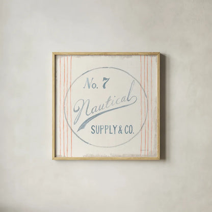 Floursack Nautical IX by Danhui Nai. Shown in a natural wood glass frame for a timeless modern aesthetic. Available as an archival giclee rolled canvas, fine art paper, or poster print. SKU 50946a.