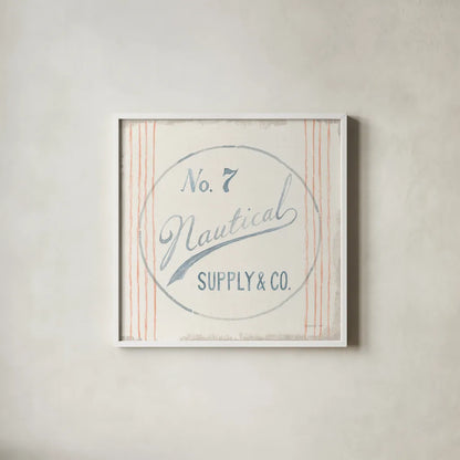 Floursack Nautical IX by Danhui Nai. Shown in a crisp white glass frame for a clean and minimalist style. Available as an archival giclee rolled canvas, fine art paper, or poster print. SKU 50946a.