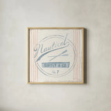 Floursack Nautical IX Boat by Danhui Nai. Shown in a natural wood glass frame for a timeless modern aesthetic. Available as an archival giclee rolled canvas, fine art paper, or poster print. SKU 55268a.