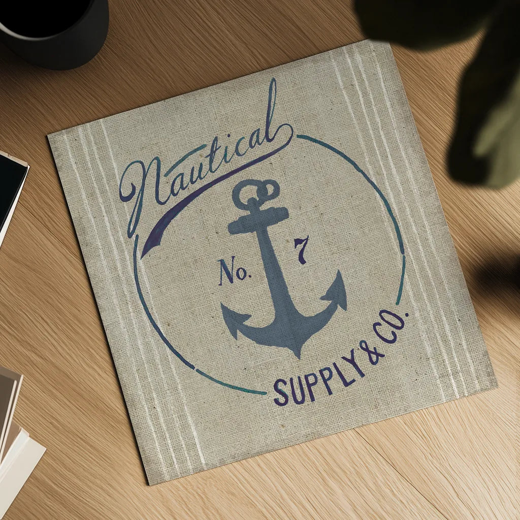 Floursack Nautical IX Burlap by Danhui Nai. Shown as a detailed flat fine art print, highlighting archival giclee quality. Available as an archival giclee rolled canvas, fine art paper, or poster print. SKU 61128a.