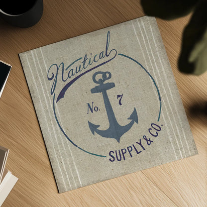 Floursack Nautical IX Burlap by Danhui Nai. Shown as a detailed flat fine art print, highlighting archival giclee quality. Available as an archival giclee rolled canvas, fine art paper, or poster print. SKU 61128a.