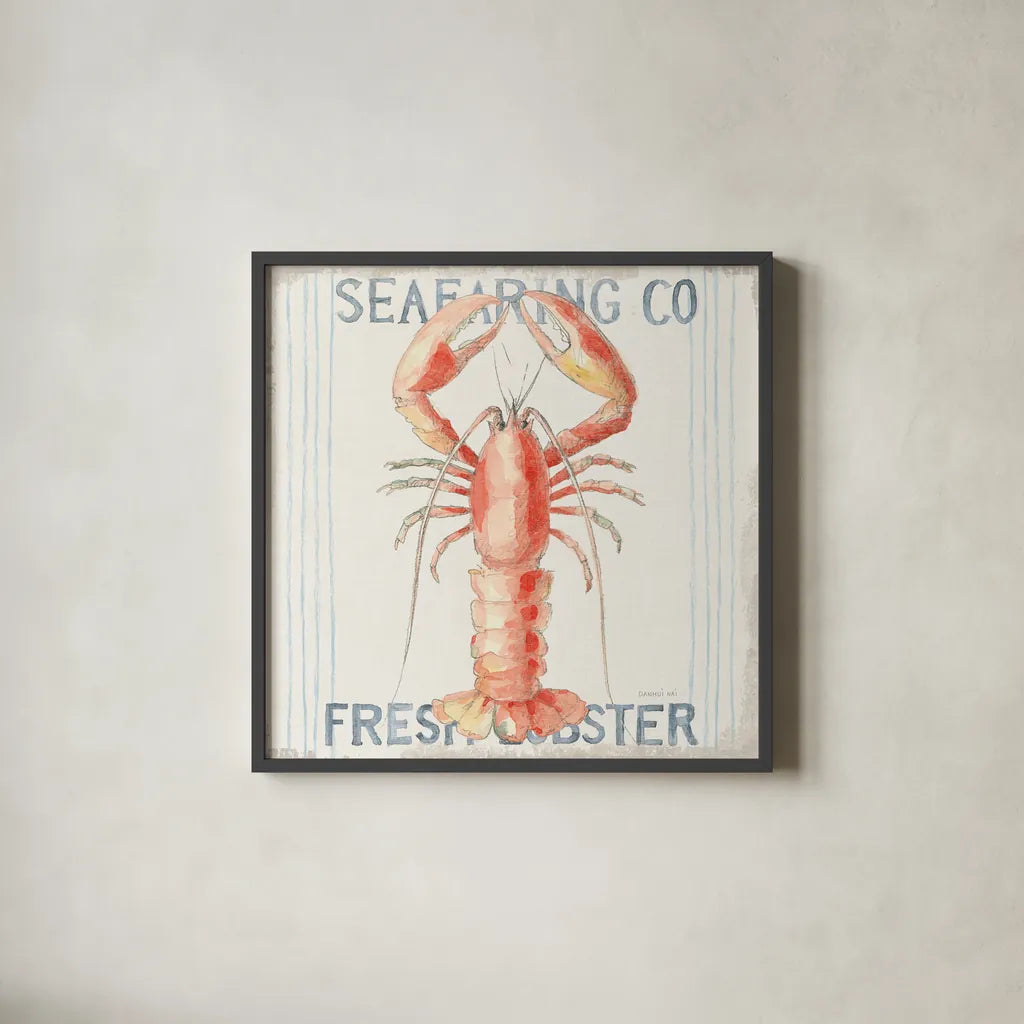 Floursack Nautical Square II by Danhui Nai. Shown in a sleek black glass frame for a contemporary gallery look. Available as an archival giclee rolled canvas, fine art paper, or poster print. SKU 61349a.